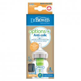 DR BROWN'S Natural Flow Anti-Colic Options+ Γυάλινο Μπιμπερό 0m+, 150ml