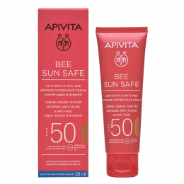 APIVITA Bee Sun Safe Κρέμα Προσώπου Κατά των Πανάδων και των Ρυτίδων με Χρώμα Golden SPF50, 50 ml