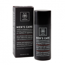 APIVITA Men's Care Anti-Wrinkle and Anti-Fatigue Face and Eye Cream Κρέμα για Πρόσωπο και Μάτια Κατά των Ρυτίδων και Κούρασης με Κάρδαμο και Πρόπολη, 50 ml