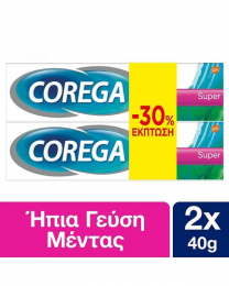 COREGA Super Κρέμα για Τεχνητή Οδοντοστοιχία με Γεύση Μέντα, 2 x 40 gr (-50% στο 2ο)