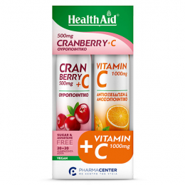 HEALTH AID Pack Cranberry 500mg + Vitamin C 20tabs & Vitamin C 1000mg 20tabs