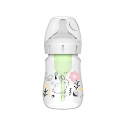 DR. BROWN'S Natural Flow Anti-Colic Options+ Πλαστικό Μπιμπερό Κατά των Κολικών Με Φαρδύ Λαιμό Λαγουδάκι 0 μηνών και άνω, 150 ml
