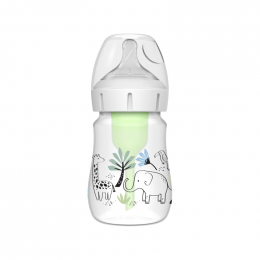 DR BROWN'S Natural Flow Anti-Colic Options+ Πλαστικό Μπιμπερό Κατά των Κολικών Με Φαρδύ Λαιμό Ελέφαντας 0 μηνών και άνω, 150 ml