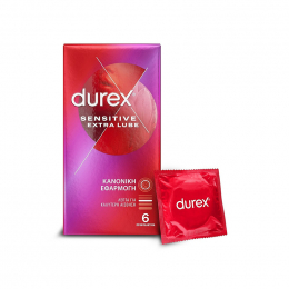 DUREX Sensitive Extra Lube Λεπτά Προφυλακτικά με Έξτρα Λιπαντικό, 6 τμχ