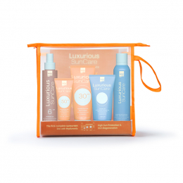 INTERMED Πακέτο Luxurious Sun Care High Protection Pack Αντηλιακή Προσώπου SPF50 75ml & Αντηλιακή Σώματος SPF30 200ml + Λάδι Μαυρίσματος 200ml + After Sun Δροσιστικό Gel 150ml + Αντιοξειδωτικό Σπρέι
