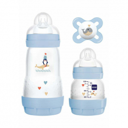 MAM Easy Start Anti-Colic Starter Set Πλαστικό Μπιμπερό 0 μηνών και άνω Γαλάζιο, 260 ml + Πλαστικό Μπιμπερό 0 μηνών και άνω Γαλάζιο, 130 ml + Start Πιπίλα Γαλάζια, 1 τμχ