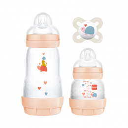 MAM Easy Start Anti-Colic Starter Set Πλαστικό Μπιμπερό 0 μηνών και άνω Ροζ, 260 ml + Πλαστικό Μπιμπερό 0 μηνών και άνω Ροζ, 130 ml + Start Πιπίλα Μπεζ, 1 τμχ