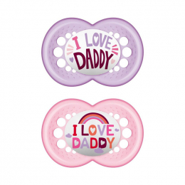 MAM Πιπίλες Σιλικόνης ''I Love Daddy'' 16 μηνών και άνω Ροζ/Μωβ, 2 τμχ