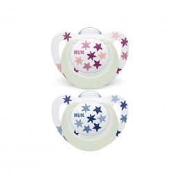 NUK Star Νight Ορθοδοντική Πιπίλα Σιλικόνης με Θήκη 6-18m Αστεράκια, 1 τμχ