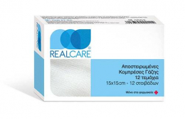 REAL CARE Γάζες Αποστειρωμένες 15x15cm, 12 τμχ