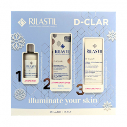 RILASTIL Πακέτο D-Clar Concentrated Micropeeling Απολεπιστική Κρέμα Προσώπου, 30 ml + Depigmenting Uniforming Drops Αποχρωματιστικός Ορός, 30 ml + Depigmenting Cream Κρέμα Αποχρωματισμού, 15 ml, 1 τμχ
