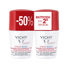 VICHY Deodorant 72h Stress Resist Αποσμητικό Roll-on 72ωρης Προστασίας, 2x50ml (-50% στο 2ο προϊόν)